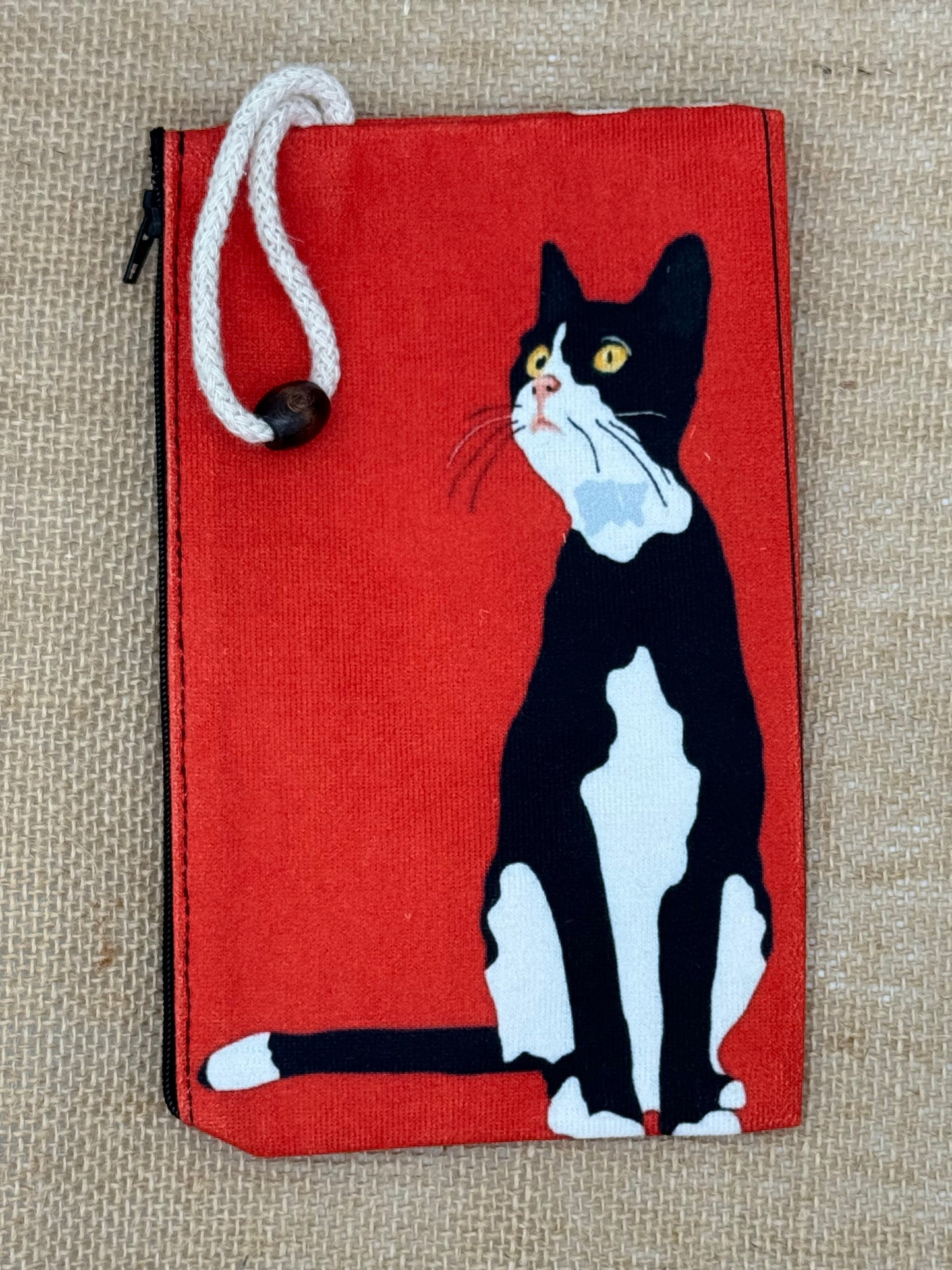 Tuxedo Cat With Red Background | Accessory Bag