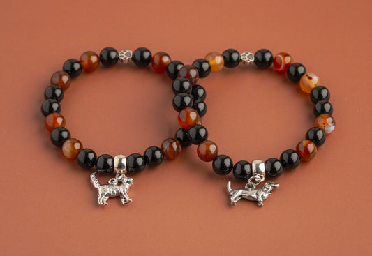 Black Onyx, Brown Agate- Custom Gemstone Bracelet