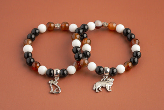 Black Onyx, White Onyx, Brown Agate- Custom Gemstone Bracelet