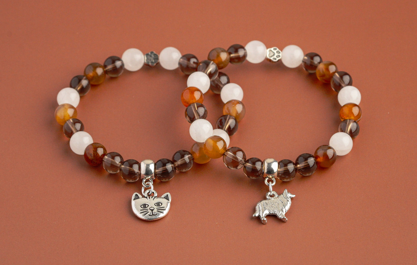 Smoky Quartz, Snow Quartz, Brown Agate- Custom Gemstone Bracelet