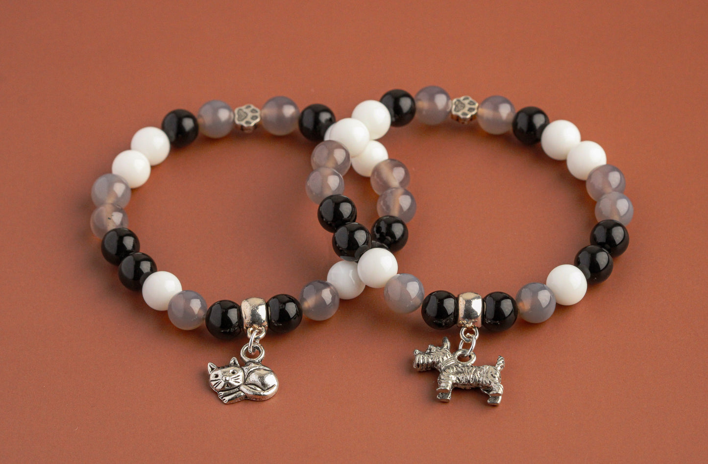 Black Onyx, White Onyx, Gray Agate-Custom Gemstone Bracelet