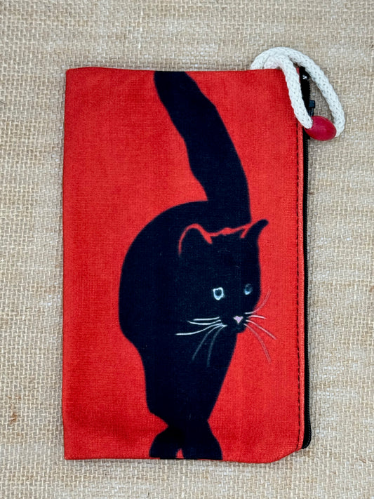 Black Cat with Red Background | Accessory Bag