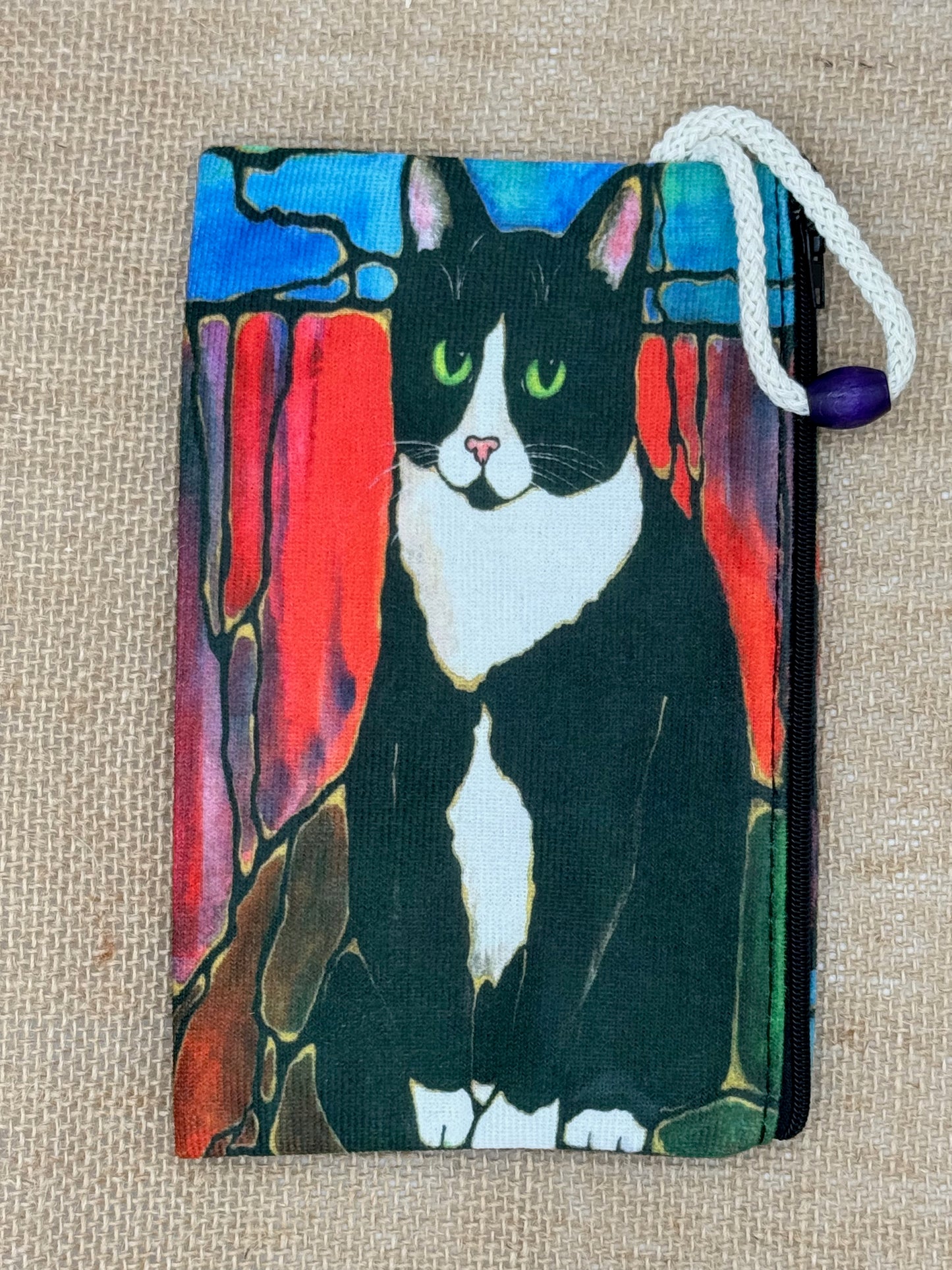 Tuxedo Cat With Stained Glass Background | Accessory Bag